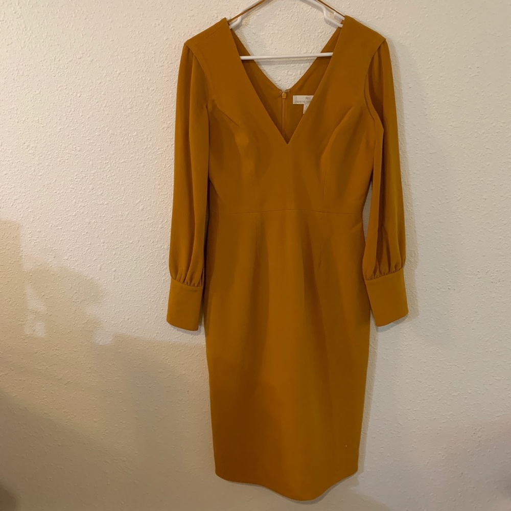 DRESS THE POPULATION // Mustard Midi Dress